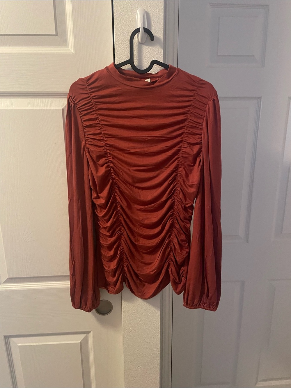 Grace Karin Ruched Long-Sleeve Top - Rust Red